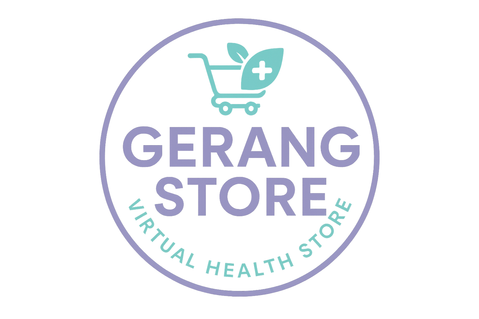 créame un logo  para mi tienda virtual con referencia de "Gerang store"  con colores lila y verde agua. que tenga referencia a la salud y tienda virtual y que sea con borde circular